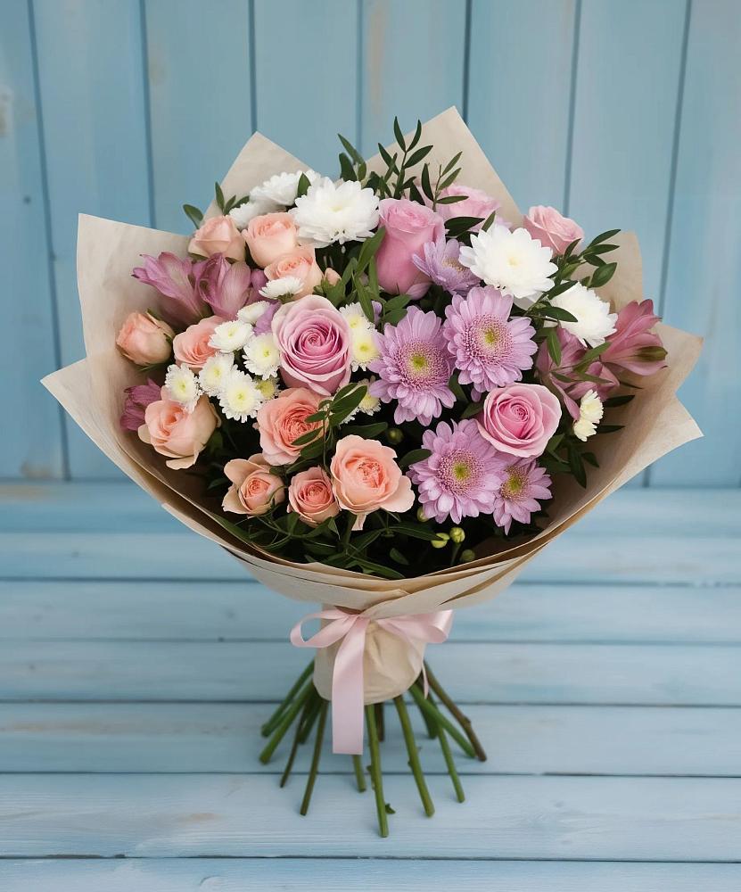 Букет цветов из: Хризантемы, Розы и Альстромерии в Гусиноозерске