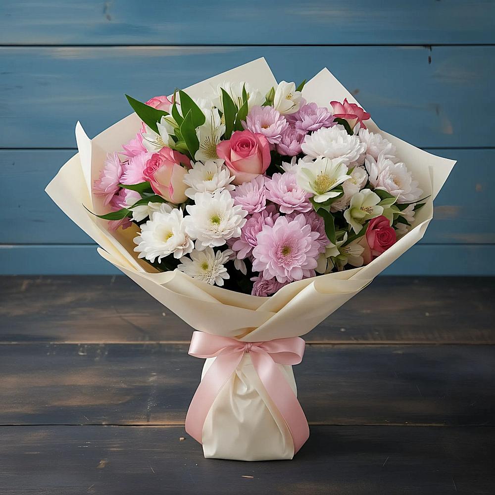 Букет цветов из: Хризантемы, Альстромерии и Розы в Гусиноозерске